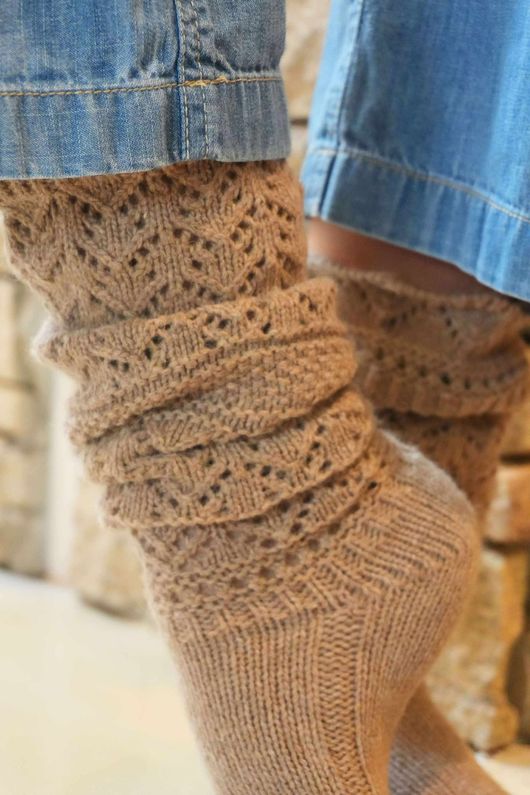 Pointelle Knit Slouch Socks Camel /30=